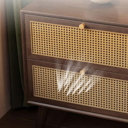 Chinese Rubberwood Nightstand 2-Drawer — Black