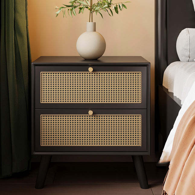 Chinese Rubberwood Nightstand 2-Drawer — Wood Color