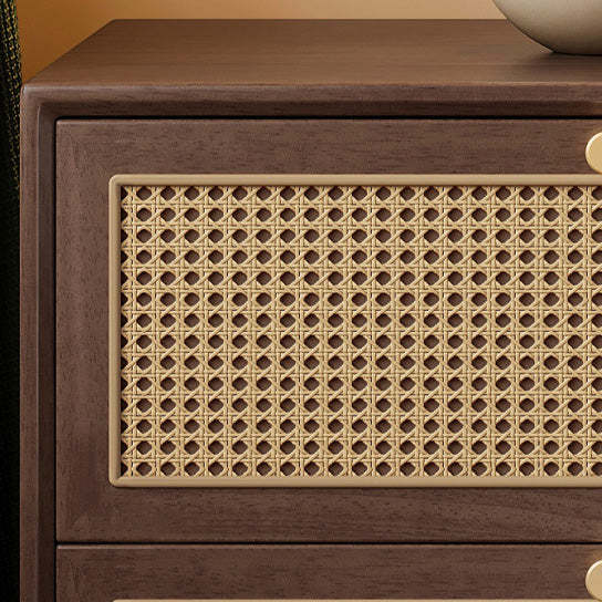 Chinese Rubberwood Nightstand 2-Drawer — Walnut
