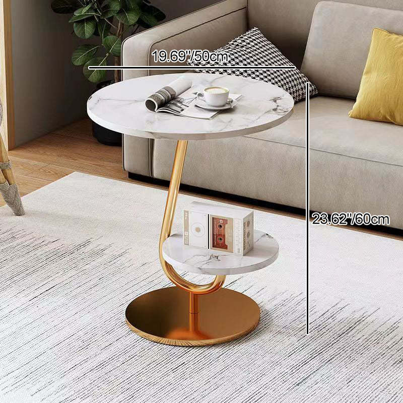 Minimalist Iron Round 2-Tier Coffee Table — Black + Black Frame