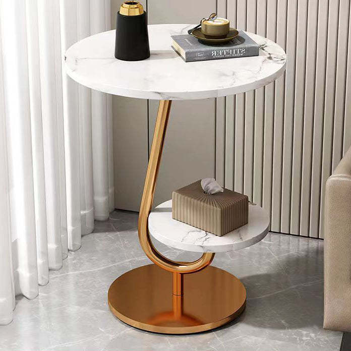 Minimalist Iron Round 2-Tier Coffee Table — Black + Black Frame