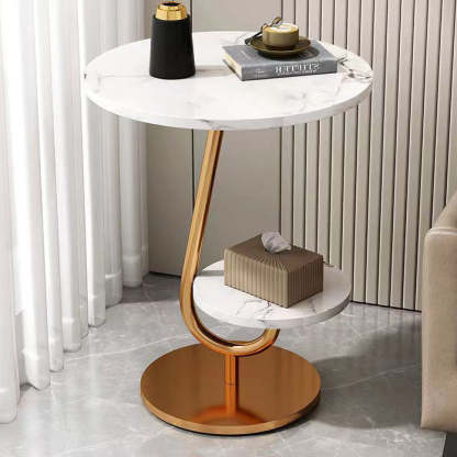 Minimalist Iron Round 2-Tier Coffee Table — Black + Black Frame