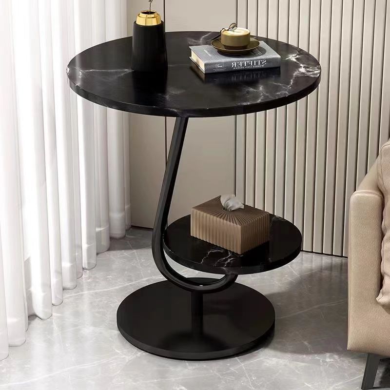 Minimalist Iron Round 2-Tier Coffee Table — White + Gold Frame