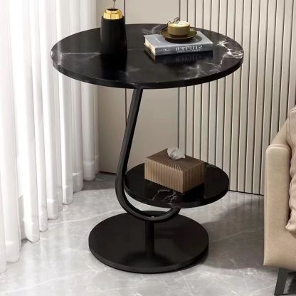 Minimalist Iron Round 2-Tier Coffee Table — White + Gold Frame