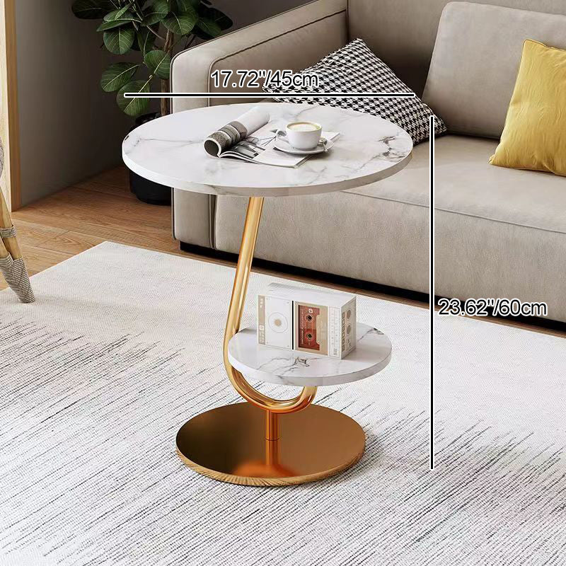Minimalist Iron Round 2-Tier Coffee Table — White + Gold Frame