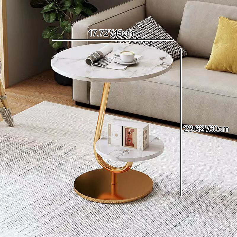 Minimalist Iron Round 2-Tier Coffee Table — White + Gold Frame