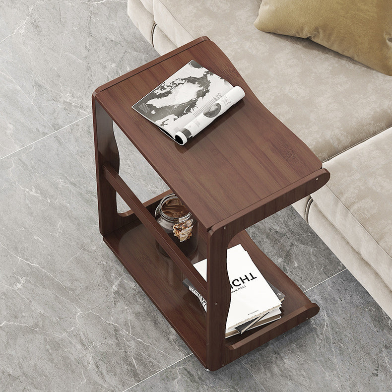 Minimalist Bamboo Rectangular 2-Tier Wheeled End Table