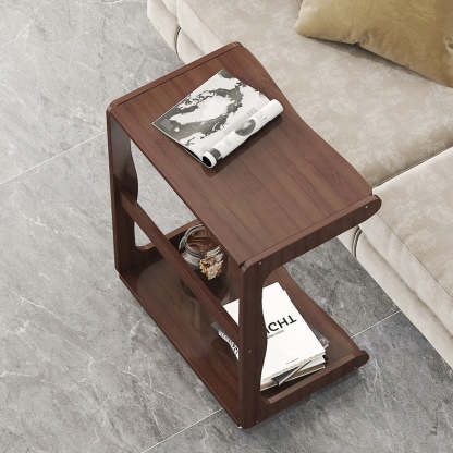Minimalist Bamboo Rectangular 2-Tier Wheeled End Table