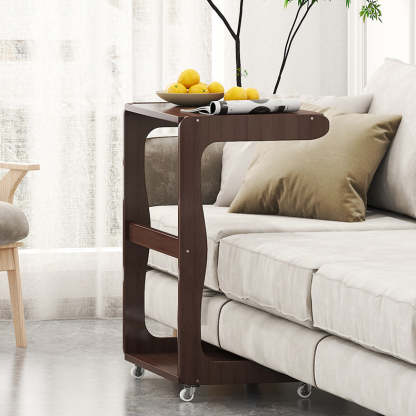 Minimalist Bamboo Rectangular 2-Tier Wheeled End Table
