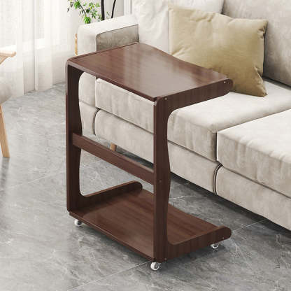 Minimalist Bamboo Rectangular 2-Tier Wheeled End Table