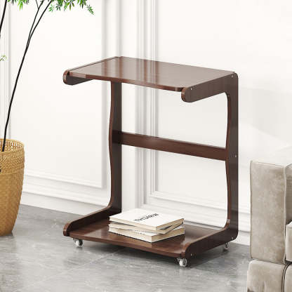 Minimalist Bamboo Rectangular 2-Tier Wheeled End Table