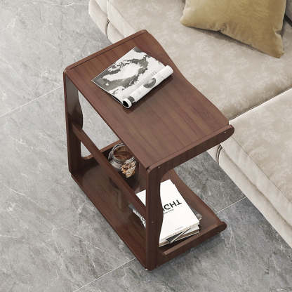 Minimalist Bamboo Rectangular 2-Tier Wheeled End Table