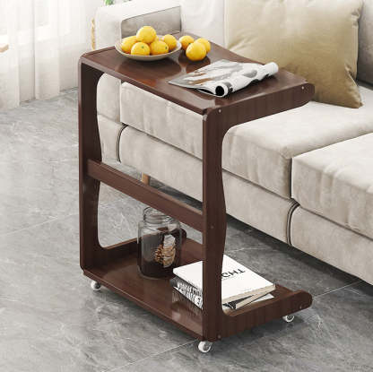 Minimalist Bamboo Rectangular 2-Tier Wheeled End Table