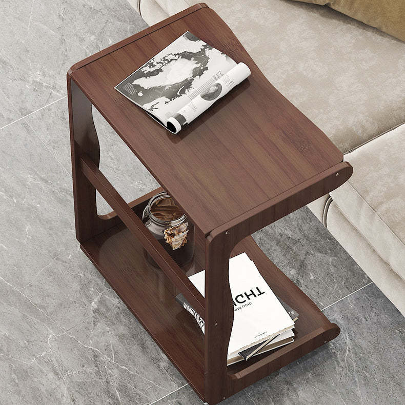 Minimalist Bamboo Rectangular 2-Tier Wheeled End Table