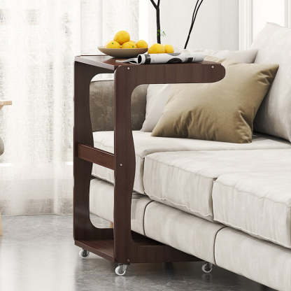 Minimalist Bamboo Rectangular 2-Tier Wheeled End Table