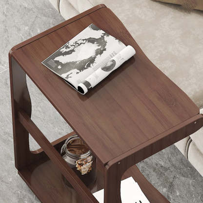 Minimalist Bamboo Rectangular 2-Tier Wheeled End Table