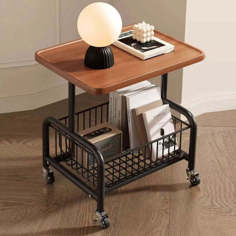 Minimalist Metal Rectangular End Table — A / Walnut + White Frame