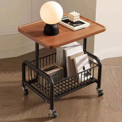 Minimalist Metal Rectangular End Table — A / Walnut + White Frame