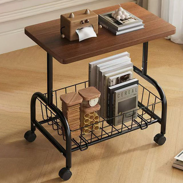 Minimalist Metal Rectangular End Table — A / Walnut + Black Frame