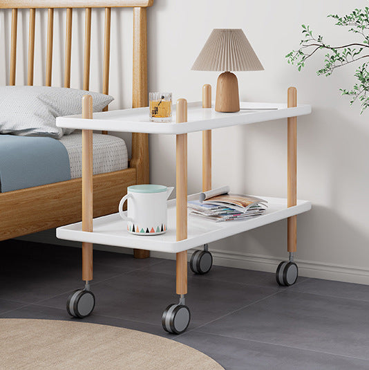 Minimalist Wood Rectangular 2-Tier Wheeled End Table