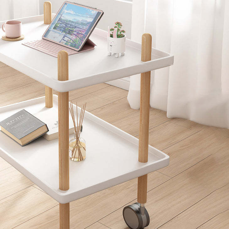 Minimalist Wood Rectangular 2-Tier Wheeled End Table