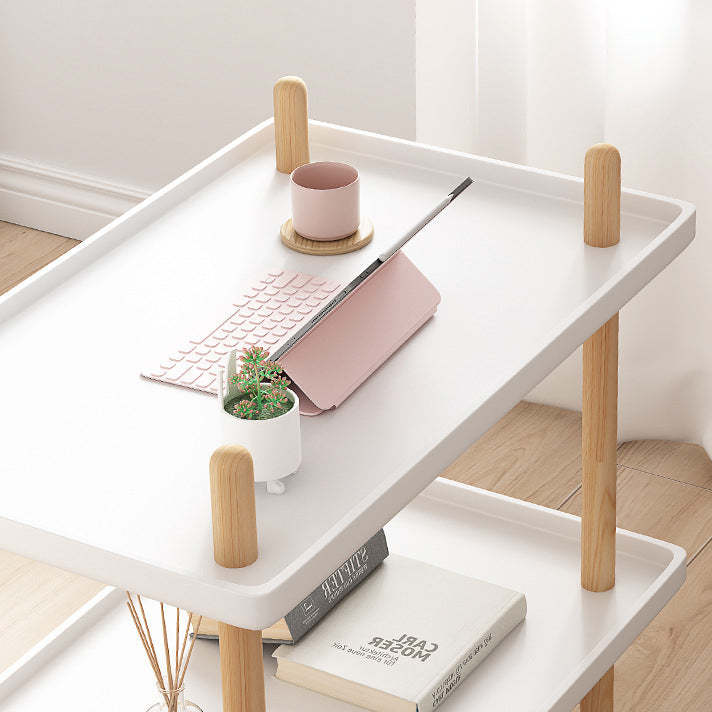 Minimalist Wood Rectangular 2-Tier Wheeled End Table
