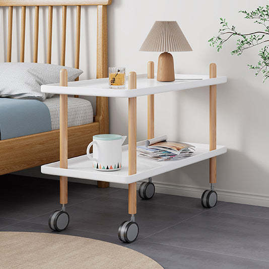 Minimalist Wood Rectangular 2-Tier Wheeled End Table