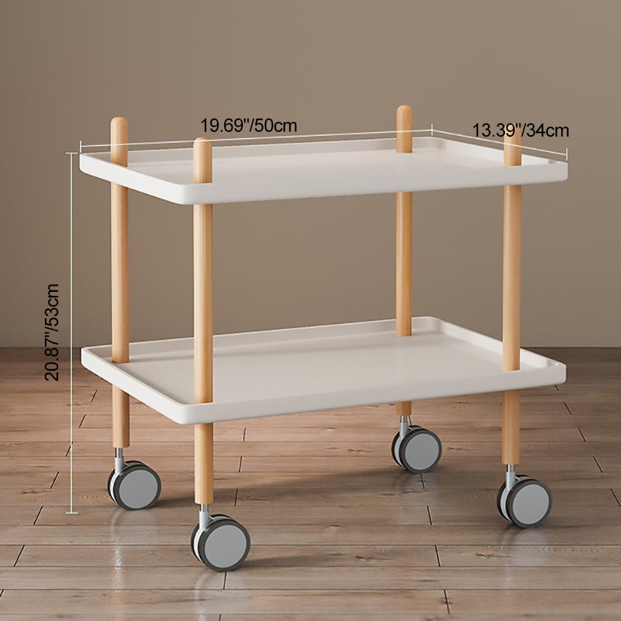 Minimalist Wood Rectangular 2-Tier Wheeled End Table