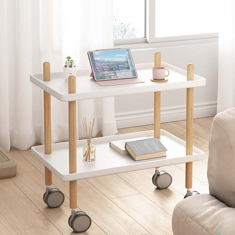 Minimalist Wood Rectangular 2-Tier Wheeled End Table