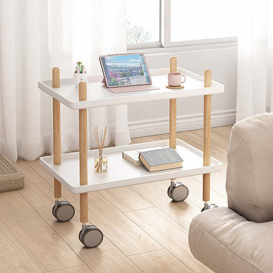 Minimalist Wood Rectangular 2-Tier Wheeled End Table