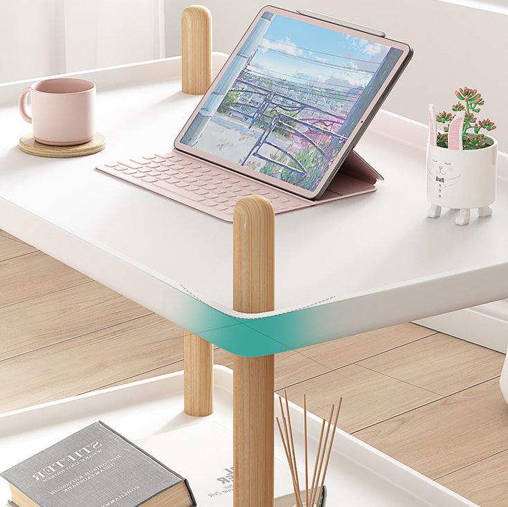 Minimalist Wood Rectangular 2-Tier Wheeled End Table