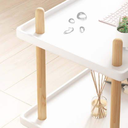 Minimalist Wood Rectangular 2-Tier Wheeled End Table