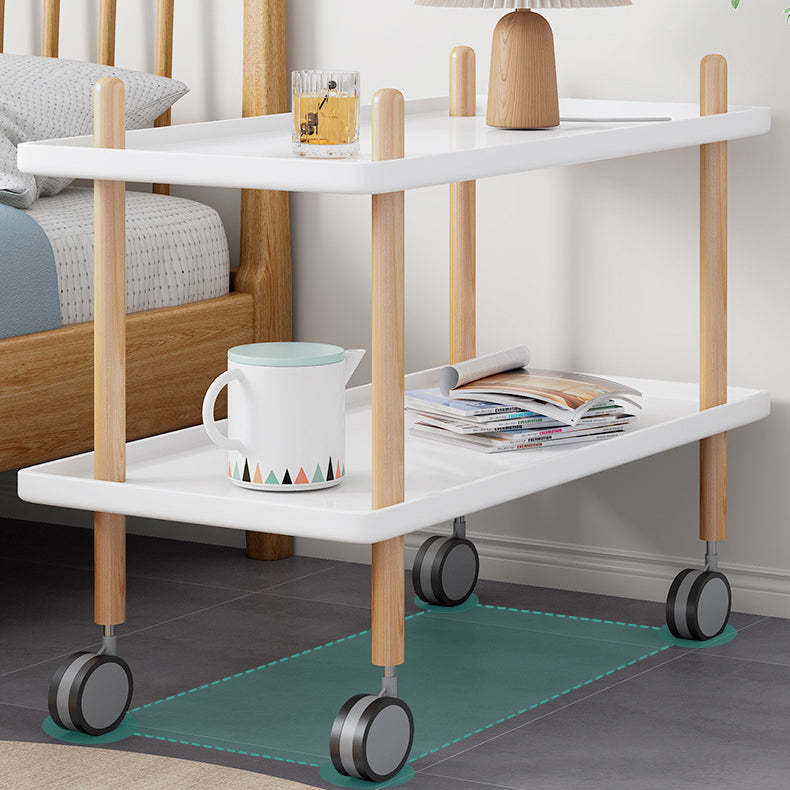 Minimalist Wood Rectangular 2-Tier Wheeled End Table