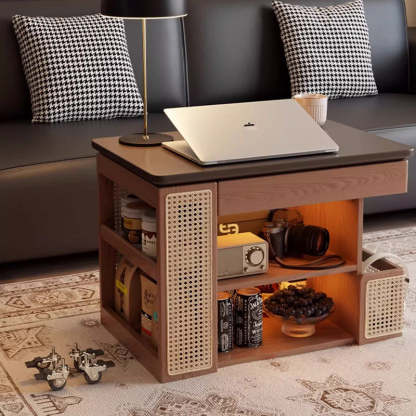 Mid-Century Rubber Wood Metal 3-Tier End Table with Wheels