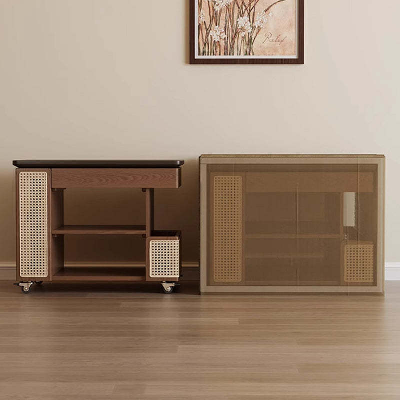 Mid-Century Rubber Wood Metal 3-Tier End Table with Wheels