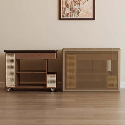 Mid-Century Rubber Wood Metal 3-Tier End Table with Wheels