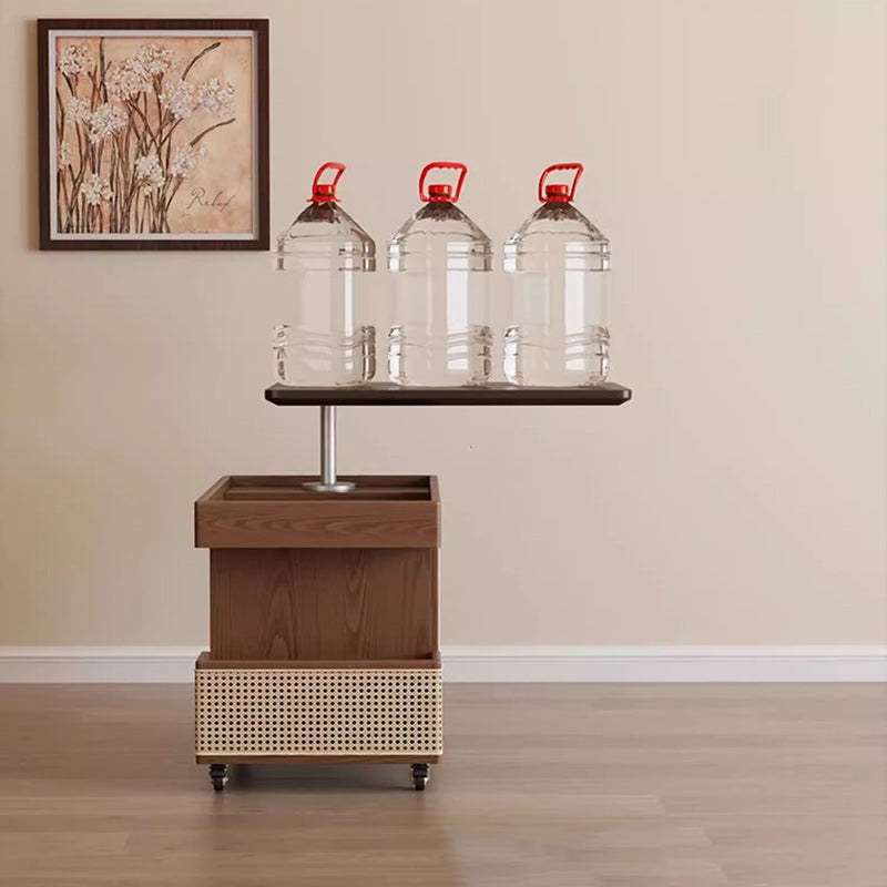 Mid-Century Rubber Wood Metal 3-Tier End Table with Wheels
