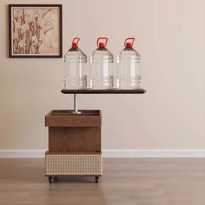 Mid-Century Rubber Wood Metal 3-Tier End Table with Wheels