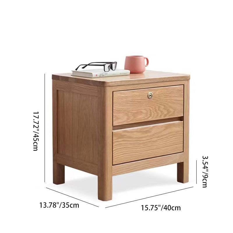 Minimalist Rubber Wood 2-Drawer Rounded Nightstand