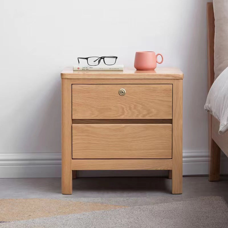 Minimalist Rubber Wood 2-Drawer Rounded Nightstand