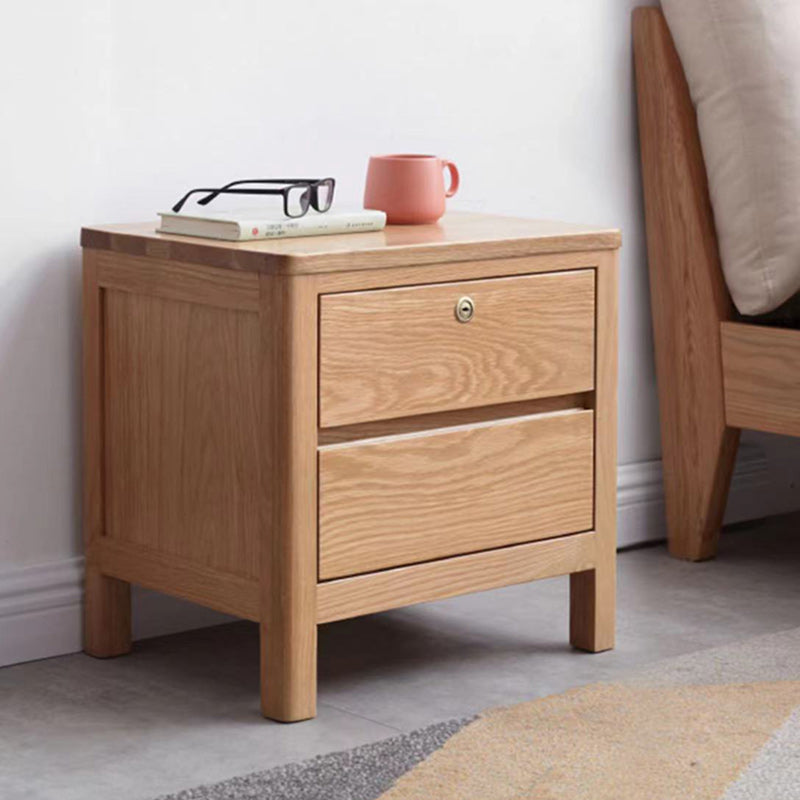 Minimalist Rubber Wood 2-Drawer Rounded Nightstand