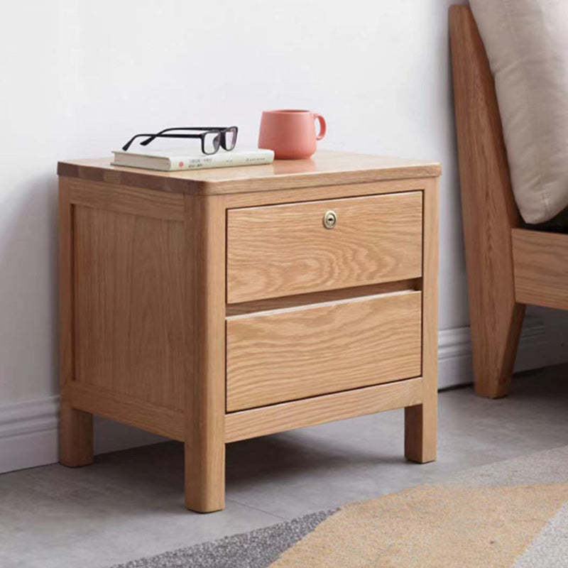 Minimalist Rubber Wood 2-Drawer Rounded Nightstand