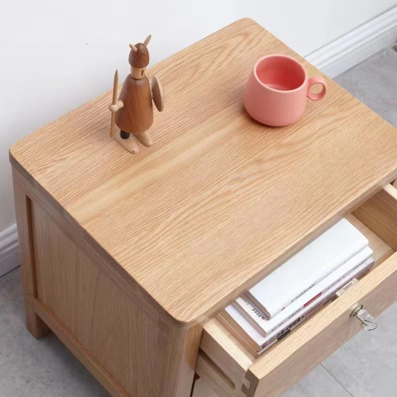 Minimalist Rubber Wood 2-Drawer Rounded Nightstand