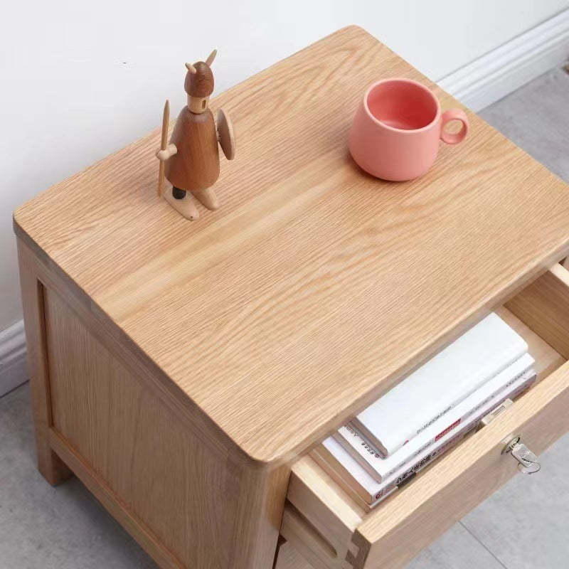 Minimalist Rubber Wood 2-Drawer Rounded Nightstand
