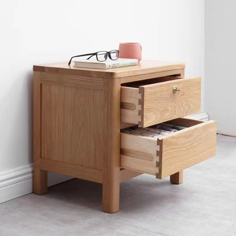 Minimalist Rubber Wood 2-Drawer Rounded Nightstand