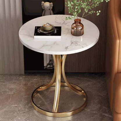 Modern Marble Steel Round Coffee Table — White + Gold Frame