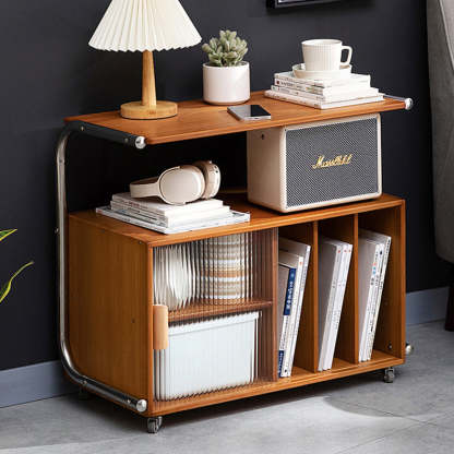 Minimalist Bamboo Glass Metal Movable End Table — A / Black