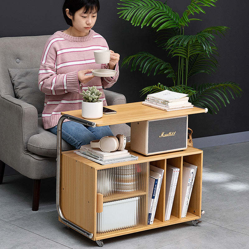Minimalist Bamboo Glass Metal Movable End Table — C / Wood Color