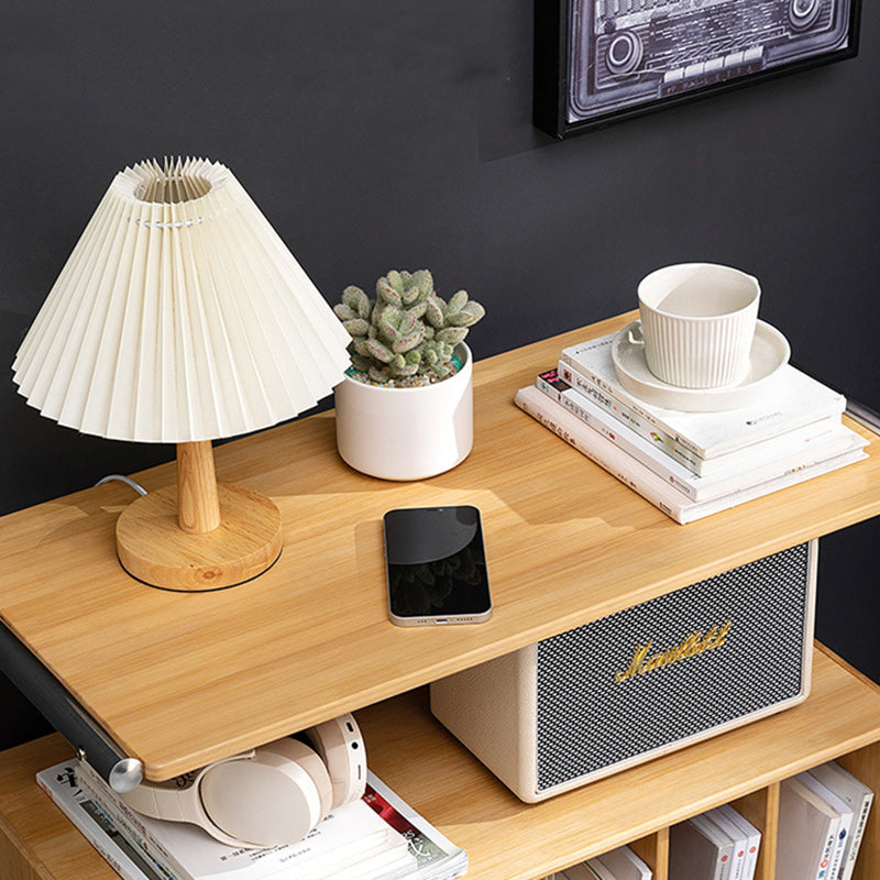 Minimalist Bamboo Glass Metal Movable End Table — B / Wood Color