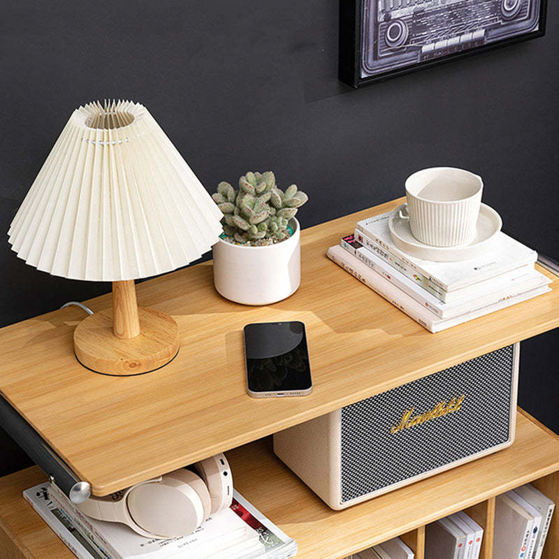 Minimalist Bamboo Glass Metal Movable End Table — B / Wood Color